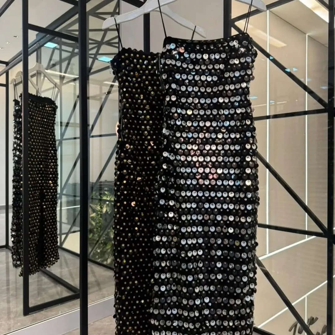 Vestidos Paetê Maxi Preto